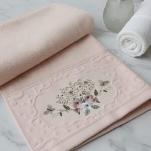 EMBROIDERY BORDER TOWEL IMPORTED -PINK FLORAL