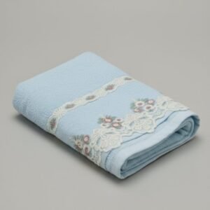EMBROIDERY BORDER TOWEL IMPORTED -BLUE LACE
