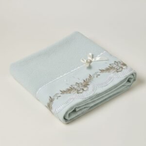 EMBROIDERY BORDER TOWEL IMPORTED - BLUW WITH LACE WITH BOW