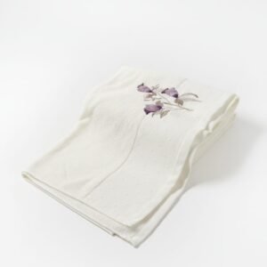 EMBROIDERY BORDER TOWEL IMPORTED - PUPLE FLOWER ON WHITE