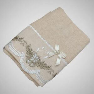 EMBROIDERY BORDER TOWEL IMPORTED - BEIGE WITH LACE