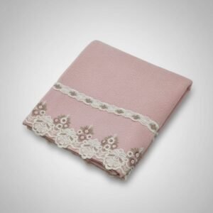 EMBROIDERY BORDER TOWEL IMPORTED - PINK WITH LACE